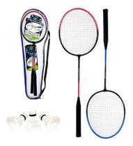 Kit Badminton 2 Raquetes + 3 Petecas + Bolsa Super