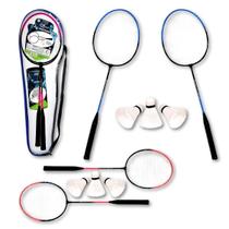 Kit Badminton 2 Raquetes 3 Petecas Com Bolsa Kit Completo