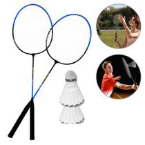 Kit Badminton 2 Raquetes Peteca Jogo Frescobol Raqueteira Esporte Com Bolsa Transporte