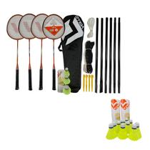 Kit Badminton 4 Raquetes 3 Petecas e Rede VB004 Vollo Sports + 12 Petecas Extras