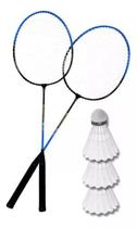 Kit Badminton Com 2 Raquetes + 3 Petecas + Bolsa Qualidade