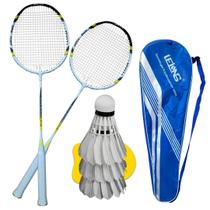 Kit Badminton Com 2 Raquetes + 3 Petecas + Bolsa Qualidade