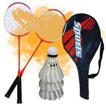 Kit Badminton Com 2 Raquetes + 3 Petecas + Bolsa Qualidade