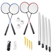 Kit badminton completo 4 raquetes, 3 petecas, rede e suporte - Pista e Campo