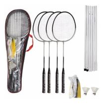 Kit Badminton Completo 4 Raquetes + Rede + 2 Petecas + Postes + Capa - Hyper Sports