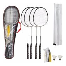 Kit Badminton Pro 4 Raquetes 2 Petecas C/ Rede E Suporte Kit Badminton Pro 4 Raquetes 2 Petecas C/ Rede E Suporte
