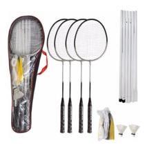Kit Badminton Pro 4 Raquetes 2 Petecas C/ Rede E Suporte Kit Badminton Pro 4 Raquetes 2 Petecas C/ Rede E Suporte