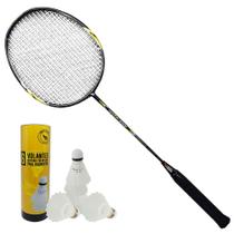 Kit badminton profissional c/ raquete fibra carbono + peteca