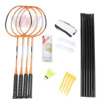 Kit Badminton Vollo com 4 Raquetes e 3 Petecas de Nylon Rede e Suporte Kit Badminton Vollo com 4 Raquetes e 3 Petecas de Nylon Rede e Suporte