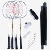 Kit Badminton Yonex GR-303 com 4 Raquetes Rede e 2 Petecas
