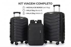 Kit Bagagens Mala Rigidas Pretas Despacho 23kg e Bordo 10kg mais Mochila de Bordo