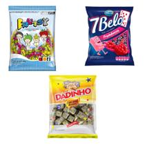 Kit bala recheada frutsy 600g dori + dadinho 900g + bala 7 belo 500g