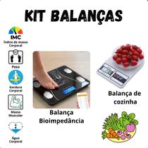 Kit Balança Banheiro 180kg + Balança Cozinha Digital 10kg Compacta e Inovadora