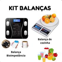 Kit Balança Banheiro 180kg + Balança Cozinha Digital 10kg Compacta e Profissional
