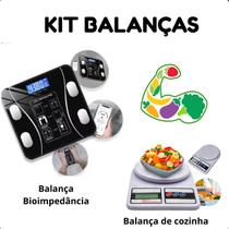 Kit Balança Banheiro 180kg + Balança Cozinha Digital 10kg Compacta e Super Funcional