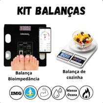 Kit Balança Banheiro 180kg + Balança Cozinha Digital 10kg Perfeita e Compacta