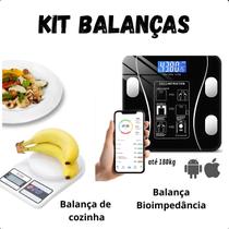Kit Balança Banheiro 180kg + Balança Cozinha Digital 10kg Super Funcional