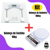 Kit Balança de Cozinha 10kg + Balança Corporal Digital 180kg Consultório Academia Exercício Funcional Nutrição - Home Flex
