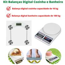 Kit Balança Digital Cozinha 10Kg+Balança Digital Casa 180Kg