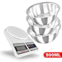 Kit Balança Digital de Alta Precisão + 3 Tigelas de Inox Kit Balança Digital de Alta Precisão + 3 Tigelas de Inox