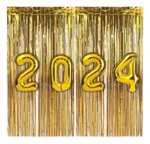 Kit Balão 2024 40 Cm Dourado E Duas Cortinas Metalizadas Dou