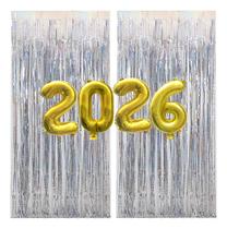 Kit Balão 2026 + 2 Cortinas 2x1m Metalizada Prata Ou Dourado Kit Balão 2026 + 2 Cortinas 2x1m Metalizada Prata Ou Dourado