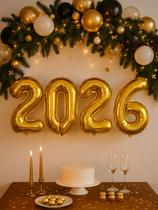 Kit Balão 2026 Dourado 40cm Festa Ano Novo Decoração