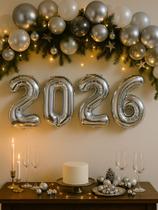 Kit Balão 2026 Prata 40cm Festa Ano Novo Decoração