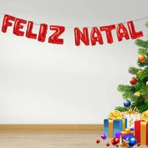 Kit Balão Balões Feliz Natal Metalizado Vermelho 37 Cm 10 Letras Decoração Enfeite - Wincy - Natal