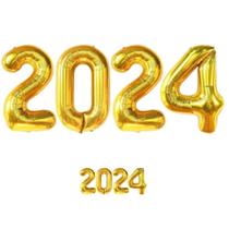 Kit Balão Bexiga Metalizado 2024 Dourado Ano Novo Reveillon