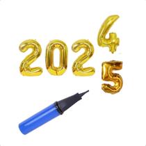 Kit Balão Bexiga Metalizado 2025 Dourado Ano Novo Reveillon