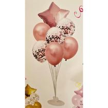 kit balão buque 7 peças c/base plástica festa cor rose