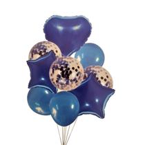 kit balão buque 9 peças metalizado e latex festa cor azul