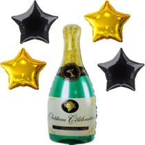 Kit Balão Champanhe Verde 100 cm + 4 Estrelas Metalizadas 45 cm - Kit Festa Boteco Kit Balão Champanhe Verde 100 cm + 4 Estrelas Metalizadas 45 cm - Kit Festa Boteco