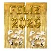 Kit Balão Feliz 2026 2 Cortina Metalizada 20 Balões decoração Reveillon festa final de ano