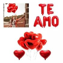 Kit Balão Letra Te Amo + 200 Pétalas + 5 Corações 45cm Vermelho para Dia Dos Namorados, Casamento, Declaração