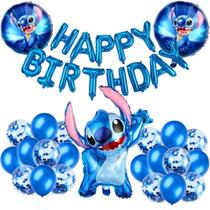 Kit Balão Lilo Stitch Aniversário Bexiga Decoração Festa Azul Rosa