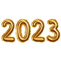 Kit Balão Metalizado 2023 Dourado 32X72 Cm Para O Ano Novo