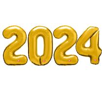 Kit Balão Metalizado 2024 100cm Dourado Festa Ano Novo Reveillon - 1 Unidade - São Roque