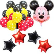 Kit Balão Metalizado Cabeça De Mickey + Balões Bexiga Látex Bolinhas + Tira Suporte Para Arco e 4 Estelas Metalizadas Kit Balão Metalizado Cabeça De Mickey + Balões Bexiga Látex Bolinhas + Tira Suporte Para Arco e 4 Estelas Metalizadas