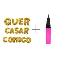 Kit Balão Metalizado Dourado 40cm Quer Casar Comigo 15Letras + Bomba Para Inflar Bexiga Balões Kit Balão Metalizado Dourado 40cm Quer Casar Comigo 15Letras + Bomba Para Inflar Bexiga Balões