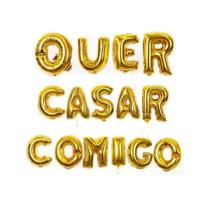 Kit Balão Metalizado Dourado 40cm Quer Casar Comigo 15Letras Kit Balão Metalizado Dourado 40cm Quer Casar Comigo 15Letras