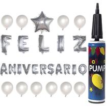 Kit Balão Metalizado Feliz Aniversário Festa 27 Pçs C/Bomba