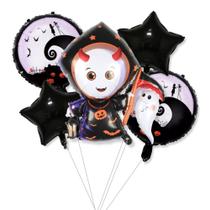 Kit Balão Metalizado Halloween Dia Das Bruxas Buque 5 peças