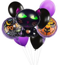 Kit Balão Metalizado Halloween Dia Das Bruxas Buque 8 peças