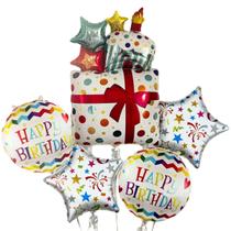 Kit Balão Metalizado Happy Birthday C/5un Festa Aniversario Kit Balão Metalizado Happy Birthday C/5un Festa Aniversario