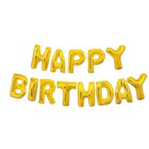 Kit Balão Metalizado Happy Birthday Dourado 40cm com Fitilho