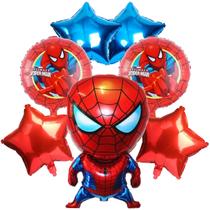 Kit Balão Metalizado Homem Aranha de 80Cm + 4 Balões Metalizados Estrela de 45 Cm + 2 Balões Metalizados Redondo