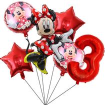 Kit Balão Metalizado Minnie Vermelha 3 anos com 6 peças