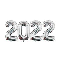 Kit Balão Metalizado Prata 2022 45Cm - Ano Novo 4 Peças - Eixo Firme
